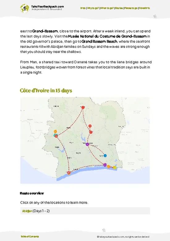 example page 4 from our offline Travel Guide for Côte d’Ivoire
